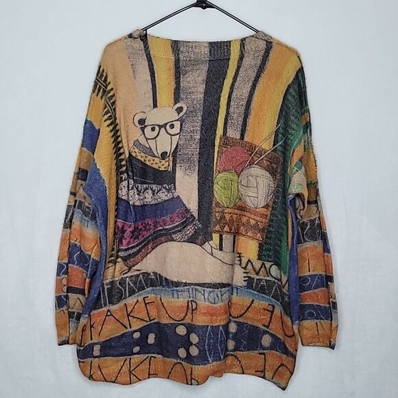 YESNO Oversized Sized Bear Wool Cotton Blend Sweater - Picture 7 of 7